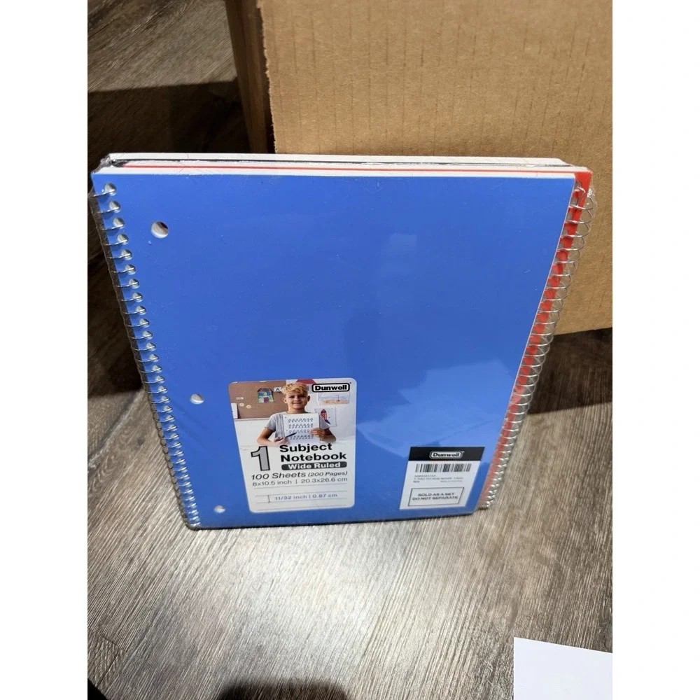 Dunwell 1 Subject Wide Ruled Notebook 3 Pack 8x10.5 Inch 100 Sheets/200 Pages